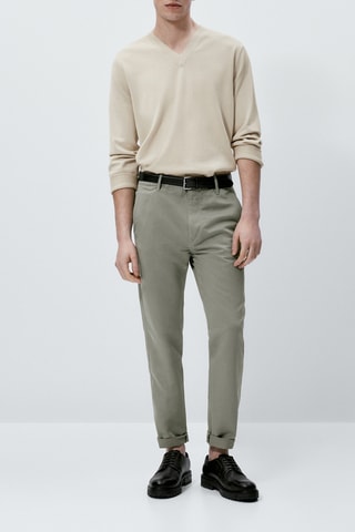 Pantalon chino avec du lin tapered fit - Kaki