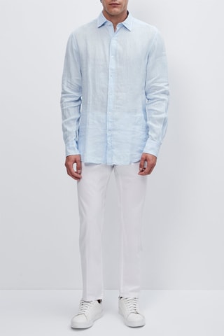 Pantalon chino en coton et lin tapered fit - Blanc