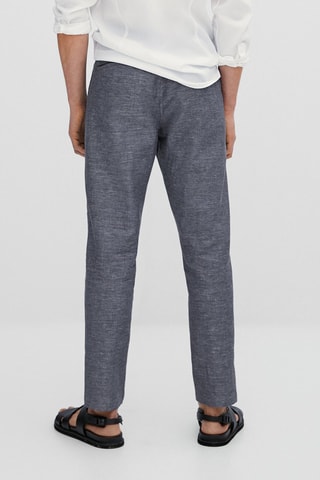 Pantalon chino en coton et lin tapered fit - Bleu marine chiné