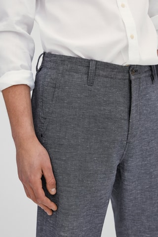 Pantalon chino en coton et lin tapered fit - Bleu marine chiné