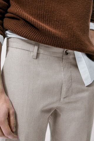 Pantalon motif pied-de-poule slim fit - Ecru et marron