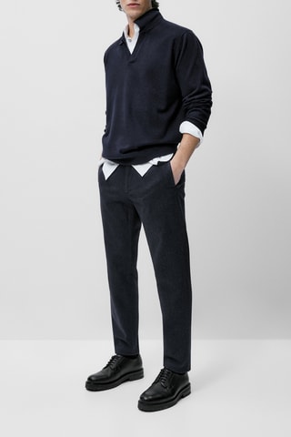 Pantalon chino en sergé slim fit - Bleu marine chiné