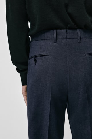 Pantalon de costume pied-de-poule pure laine - Bleu marine