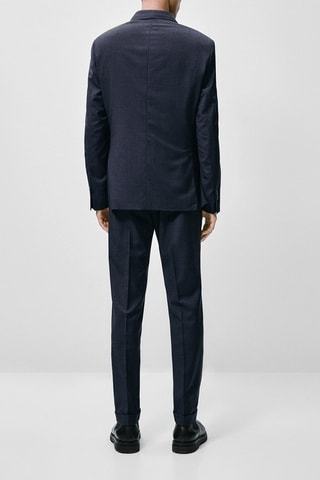 Pantalon de costume pied-de-poule pure laine - Bleu marine