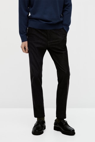 Pantalon faux uni passants sur les côtés - Bleu marine