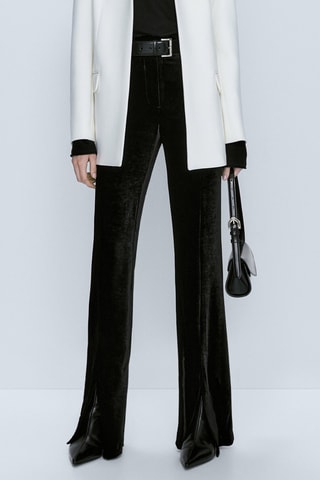 Pantalon droit velours fente dans le bas - Noir