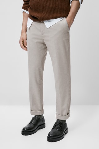 Pantalon motif pied-de-poule slim fit - Ecru et marron