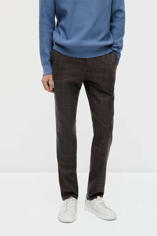 Pantalon chino à carreaux slim fit en laine - Gris