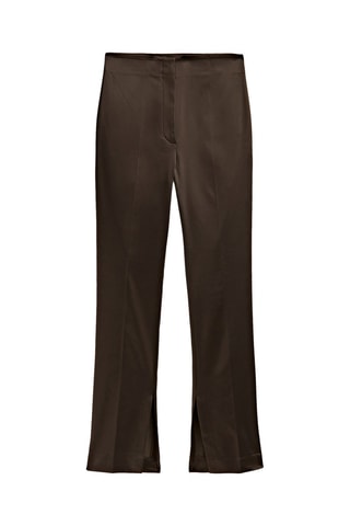 Pantalon cigarette satiné à fentes - Marron foncé