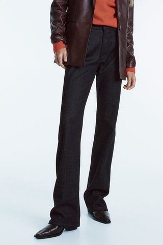 Pantalon taille haute détails similicuir - Bleu marine