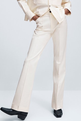 Pantalon flare en coton surpiqûres - Ecru