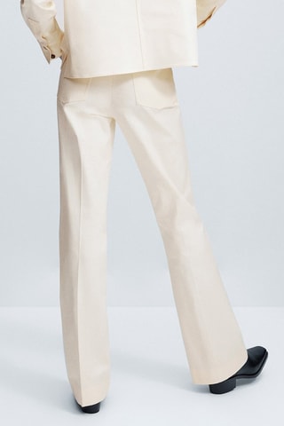 Pantalon flare en coton surpiqûres - Ecru