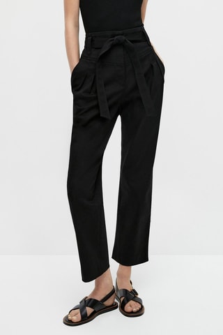 Pantalon à pinces empiècement avec ceinture - Noir