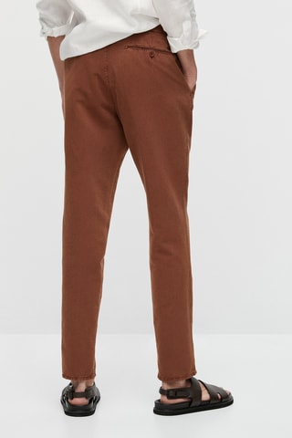 Pantalon chino lin et coton slim fit - Camel
