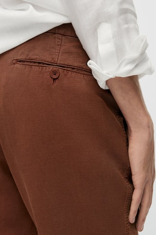 Pantalon chino lin et coton slim fit - Camel