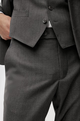 Pantalon de costume gris en laine rayures tennis - Gris foncé