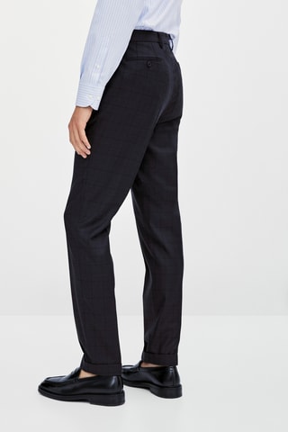Pantalon de costume bleu à carreaux en laine - Bleu marine