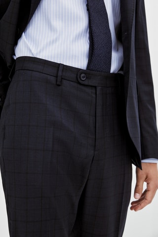 Pantalon de costume bleu à carreaux en laine - Bleu marine