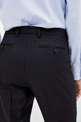 Pantalon de costume bleu à carreaux en laine - Bleu marine