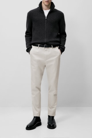 Pantalon chino en coton et lin tapered fit - Gris