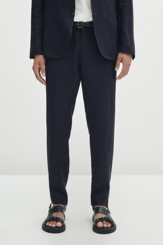 Pantalon de costume en lin sergé bleu marine - Bleu marine