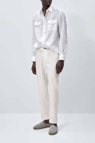 Pantalon chino en coton mélangé avec du lin tapered fit - Ecru