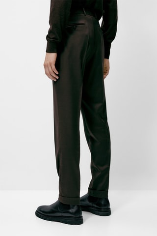 Pantalon habillé texturé laine mélangée - Marron