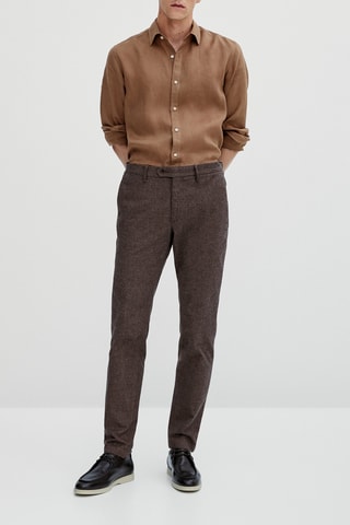 Pantalon fil mouliné en coton slim fit - Marron chiné
