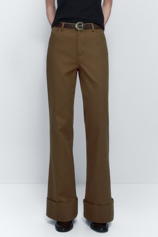 Pantalon évasé revers dans bas - Kaki