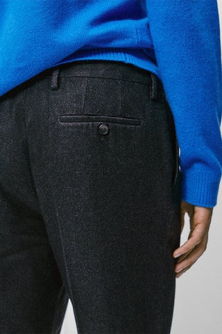 Pantalon pinces en laine mélangée teintée - Bleu marine