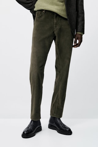 Faux jean en velours côtelé coupe slim fit - Kaki