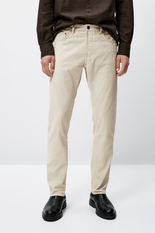 Faux jean en velours côtelé coupe slim fit - Ecru