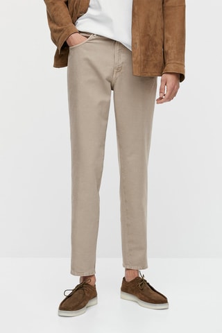 Faux jean en coton et lin tapered fit - Beige