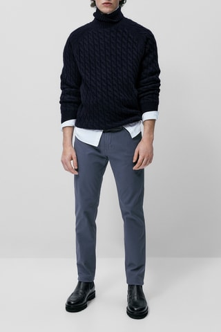 Faux jean texturé slim fit - Bleu pétrole