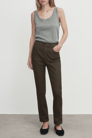 Jean enduit taille haute coupe droite - Marron