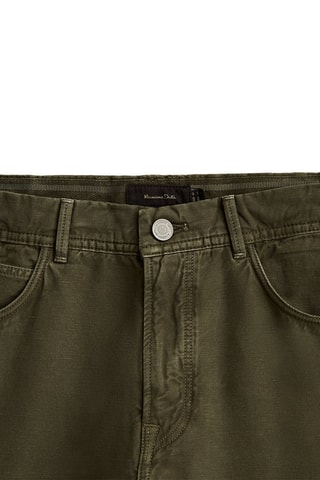 Faux jean en coton et lin tapered fit - Vert olive