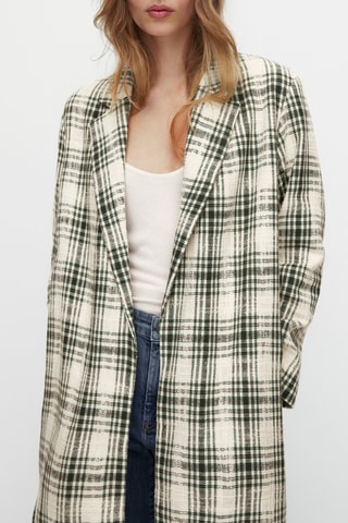 Manteau long à carreaux - Ecru et vert foncé