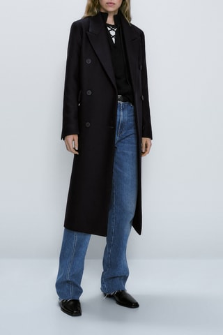 Manteau long croisé en laine mélangée - Noir