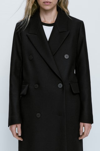 Manteau long croisé en laine mélangée - Noir