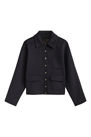 Manteau court en mélange de laine avec boutons dorés - Bleu marine