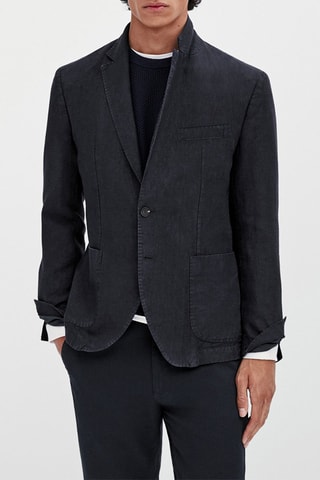 Veste en lin teintée bleu marine - Bleu marine