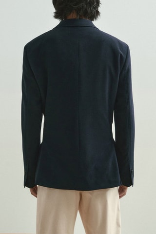 Veste bleu marine en laine tissu diagonal - Bleu marine