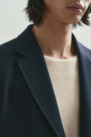 Veste bleu marine en laine tissu diagonal - Bleu marine