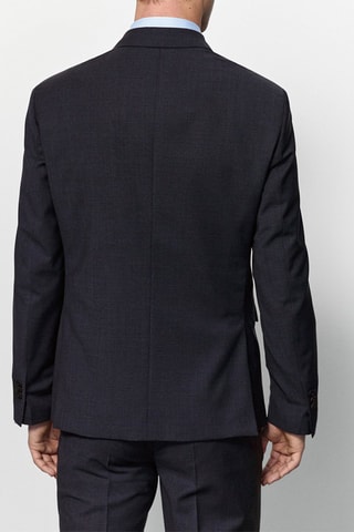 Veste de costume en laine fil mouliné - Bleu marine