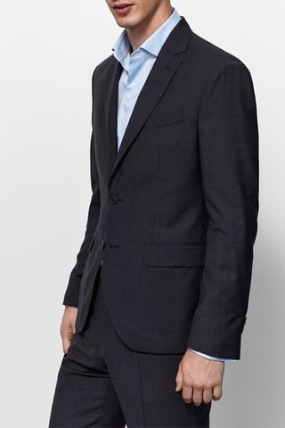 Veste de costume en laine fil mouliné - Bleu marine