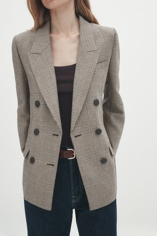 Veste croisée à carreaux - Beige et blanc