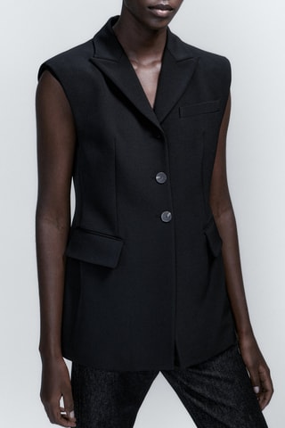 Veste sans manches longue noire boutons - Noir