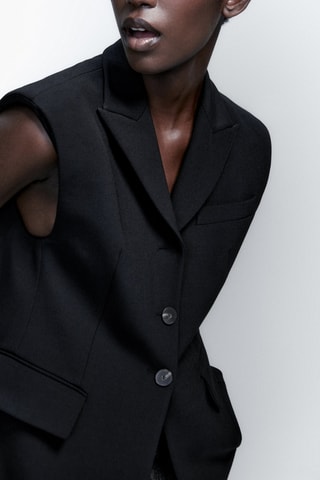 Veste sans manches longue noire boutons - Noir