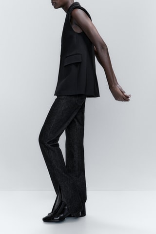 Veste sans manches longue noire boutons - Noir