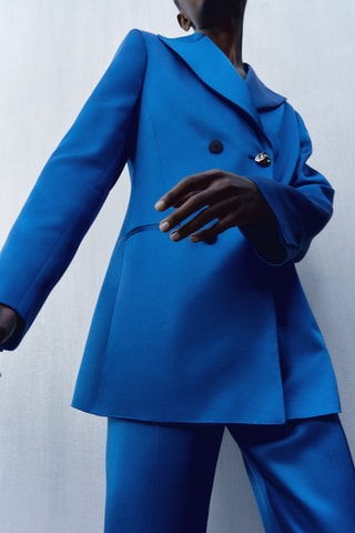 Veste tailleur croisée satinée - Bleu roi